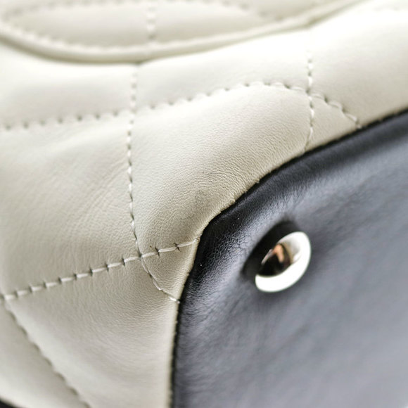 Chanel Cambon Line Small Tote White Black Line Leather Bag Coco Mark - Picture 13 of 15